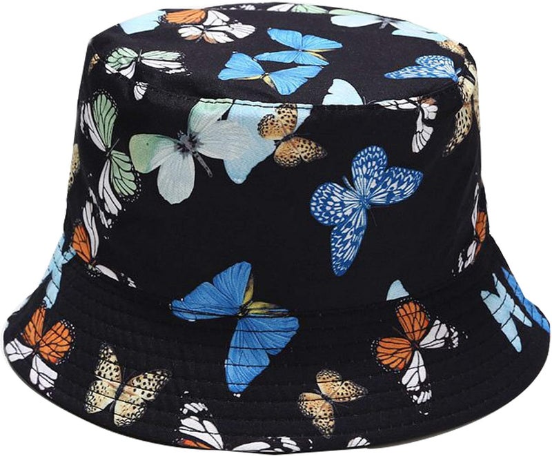 EYBF Flower Reversible Bucket Hat Cotton Summer Travel Beach Sun Hats Emboridery for Women Men - Image 1